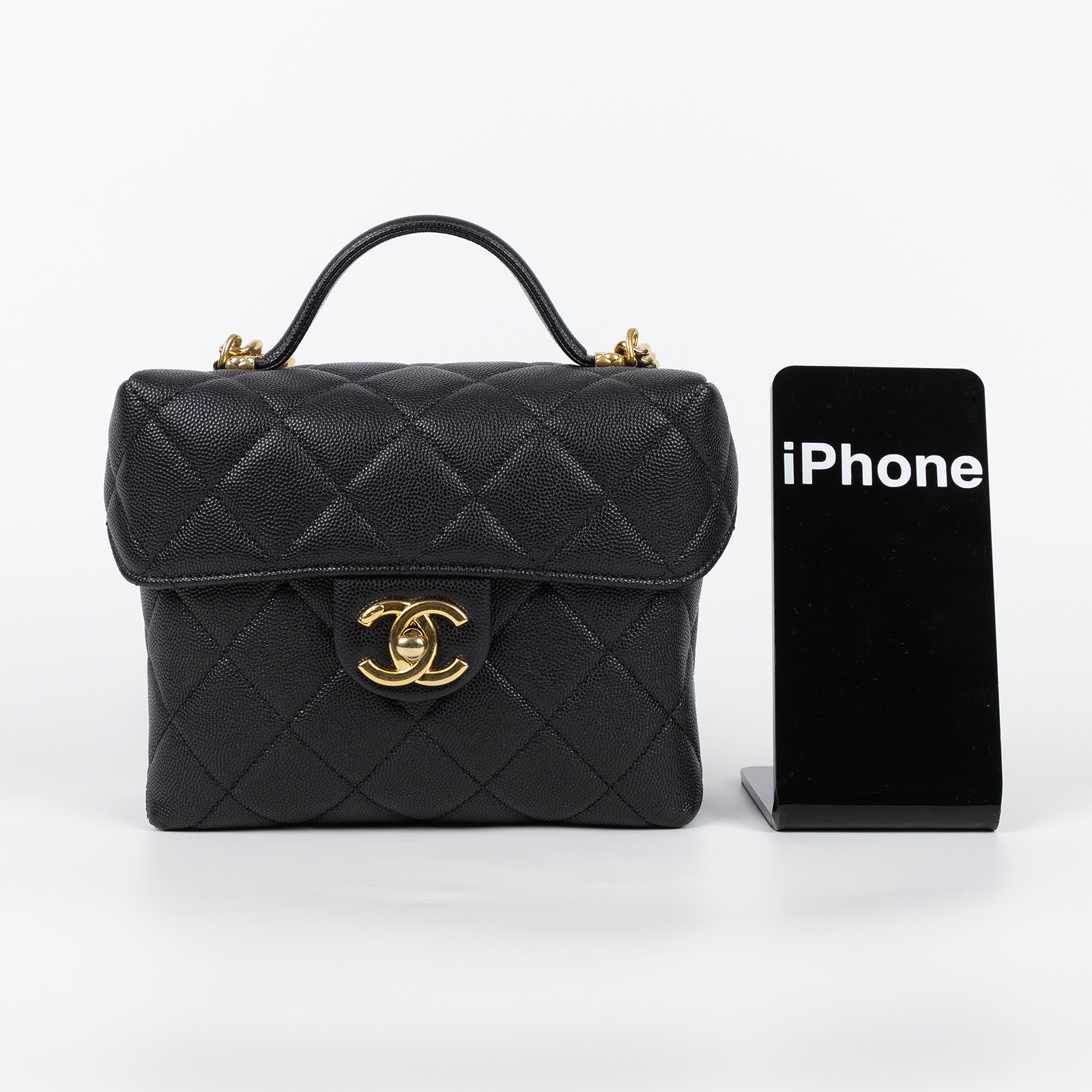 香奈兒 CHANEL Vanity 荔枝皮 肩背 斜背 牛奶盒子 化妝箱 手提包 AS3729 晶片款 黑荔枝化妝包 原廠盒子/防塵袋