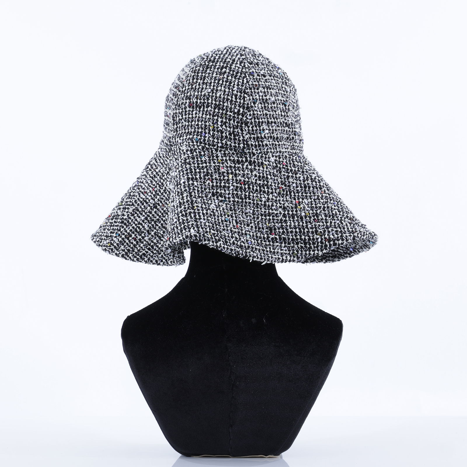 香奈兒 CHANEL 粗花呢 遮陽帽 帽子  黑毛尼亮片圓帽 M 無附屬品