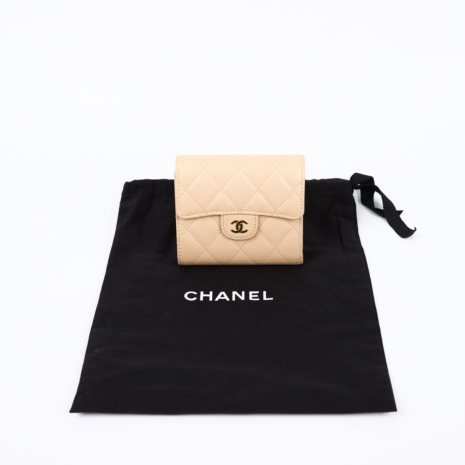 香奈兒 CHANEL 經典 小型 口蓋 皮夾 短夾  AP0231 晶片款 奶茶荔枝三折短夾 防塵袋