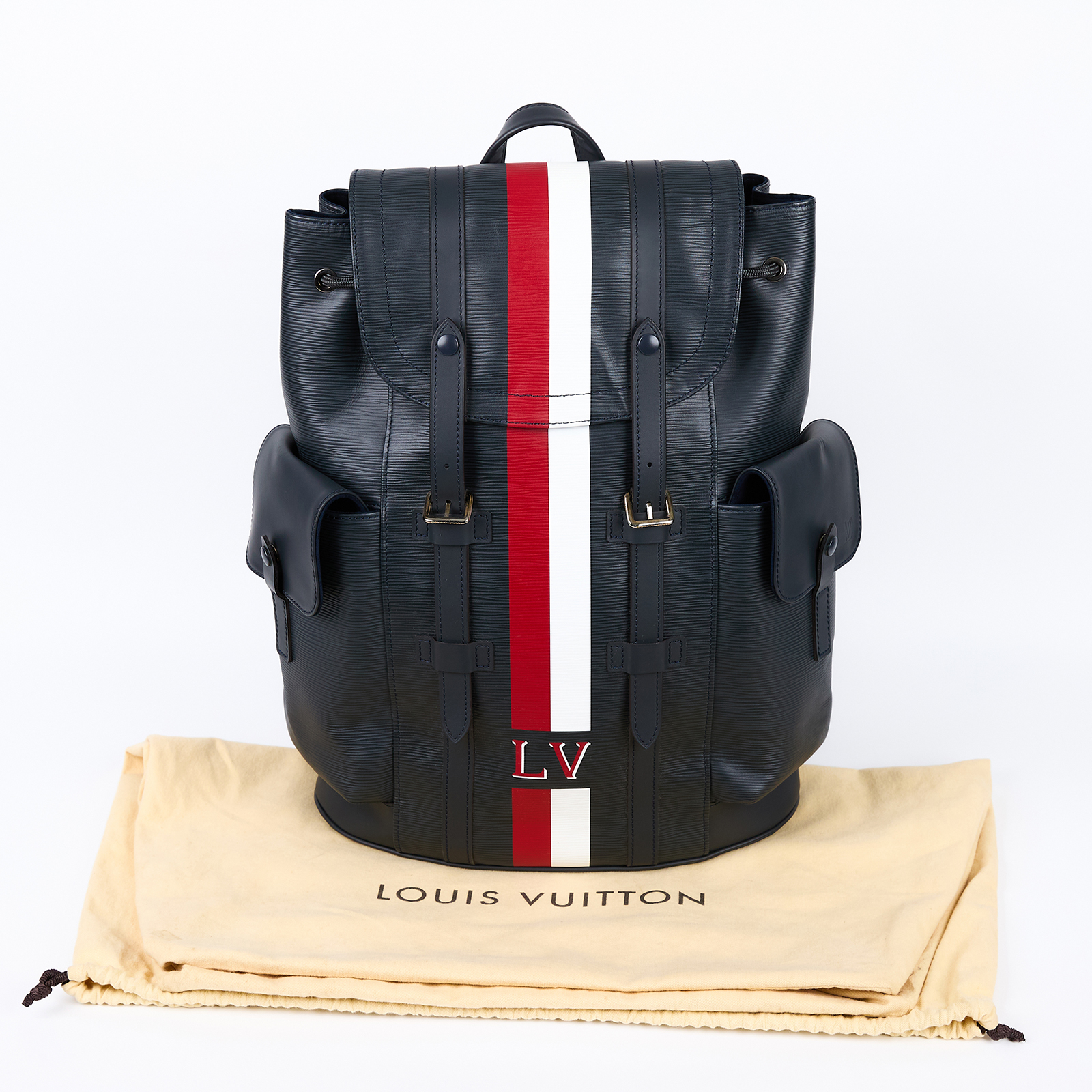 路易威登 LOUIS VUITTON Christopher PM 雙肩包 後背包 大型 M50861 深藍EPI Christopher PM 後肩包 防塵袋