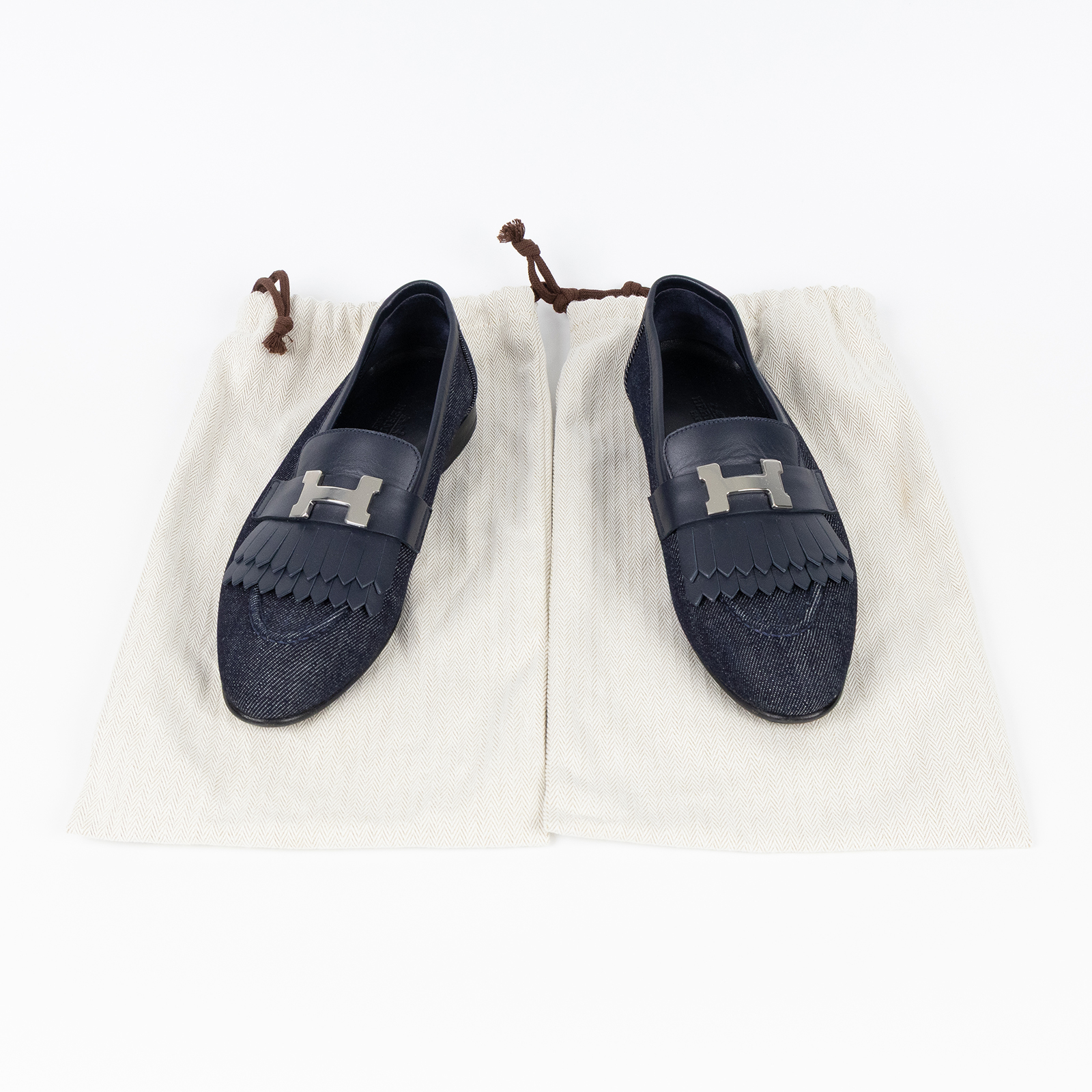 愛馬仕 Hermes Royal 樂福鞋 Royal Loafer H231050Zv48360 AF231050Z 2212 牛仔流蘇銀H樂福鞋#36 防塵袋