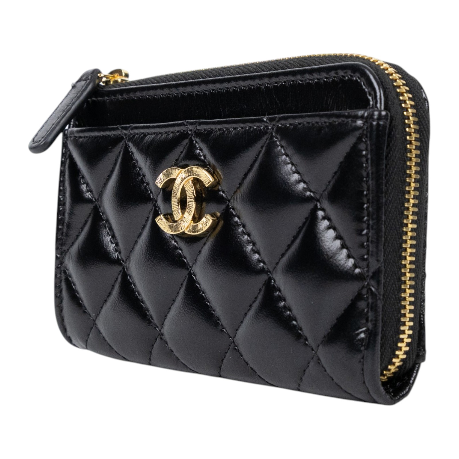 香奈兒 CHANEL CC L字拉鍊 卡片夾 AP4265 晶片款 黑金羊L型拉鍊零錢卡包 原廠盒子/防塵袋