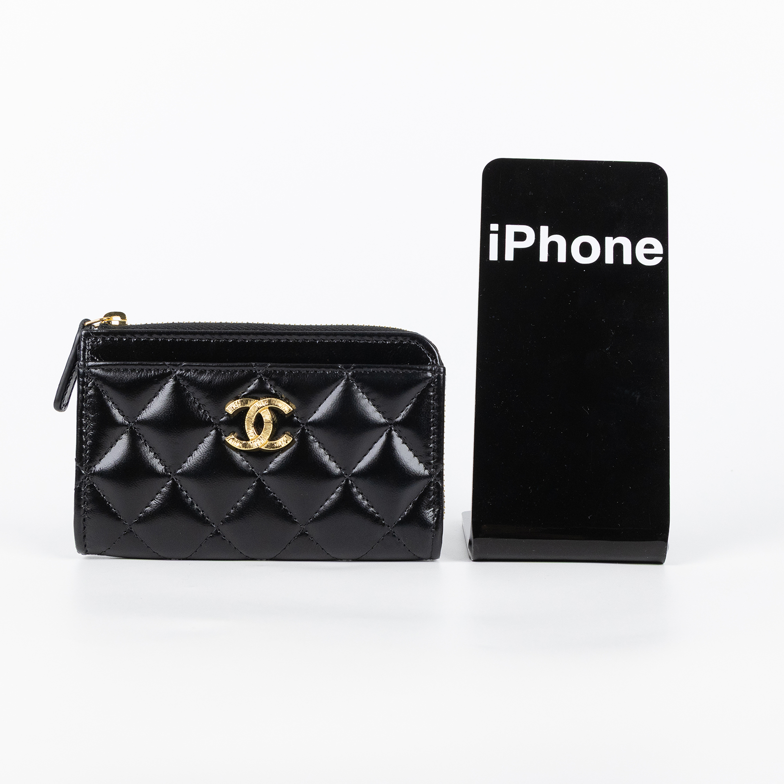 香奈兒 CHANEL CC L字拉鍊 卡片夾 AP4265 晶片款 黑金羊L型拉鍊零錢卡包 原廠盒子/防塵袋
