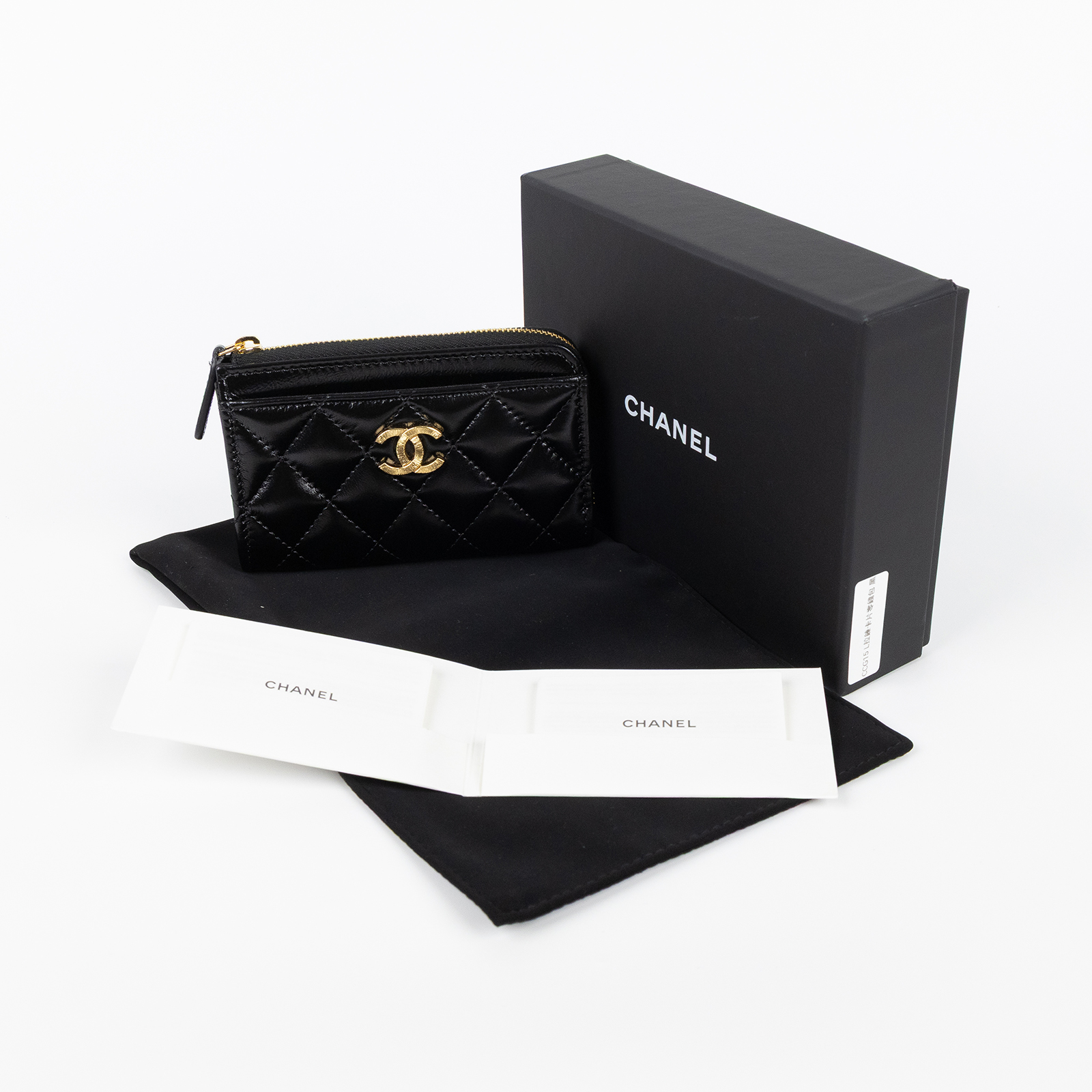 香奈兒 CHANEL CC L字拉鍊 卡片夾 AP4265 晶片款 黑金羊L型拉鍊零錢卡包 原廠盒子/防塵袋