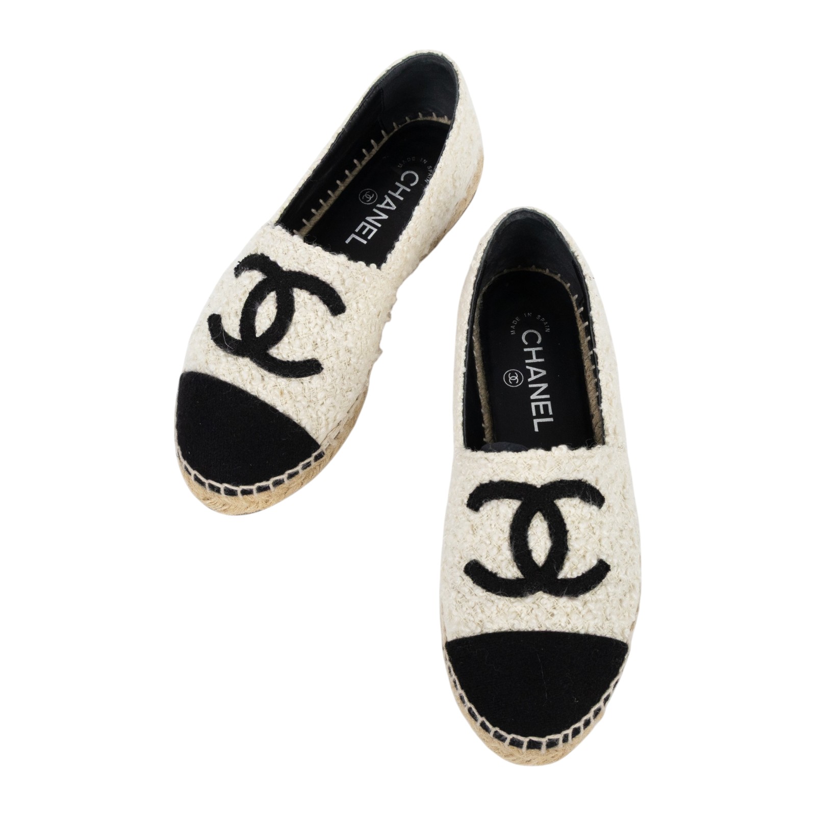 香奈兒 CHANEL Espadrilles 漁夫鞋 G29762 Y56029_37 黑白毛尼草編鞋#37 原廠盒子/防塵袋/購買證明