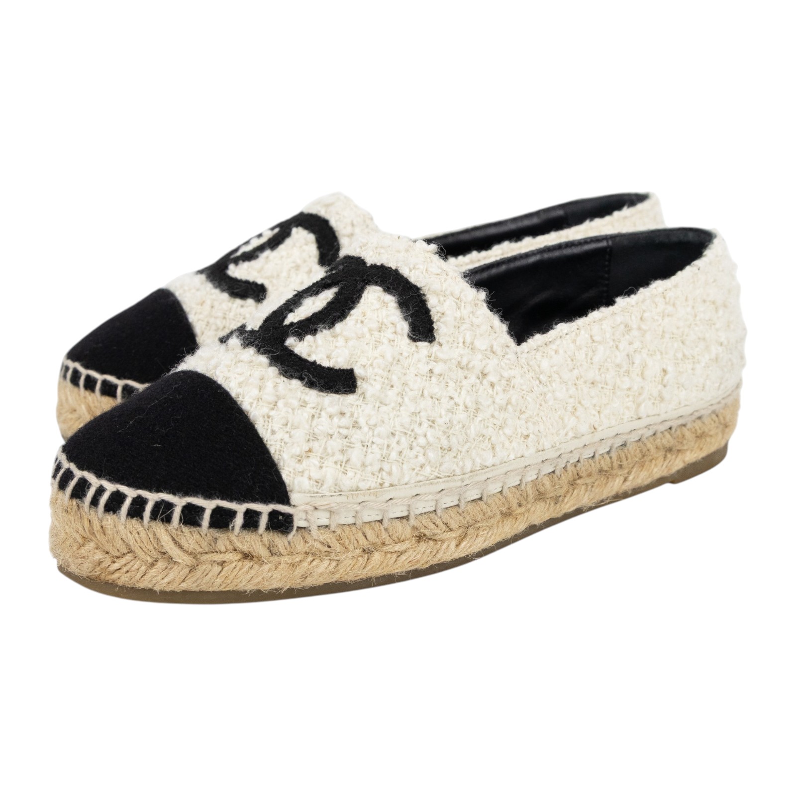 香奈兒 CHANEL Espadrilles 漁夫鞋 G29762 Y56029_37 黑白毛尼草編鞋#37 原廠盒子/防塵袋/購買證明