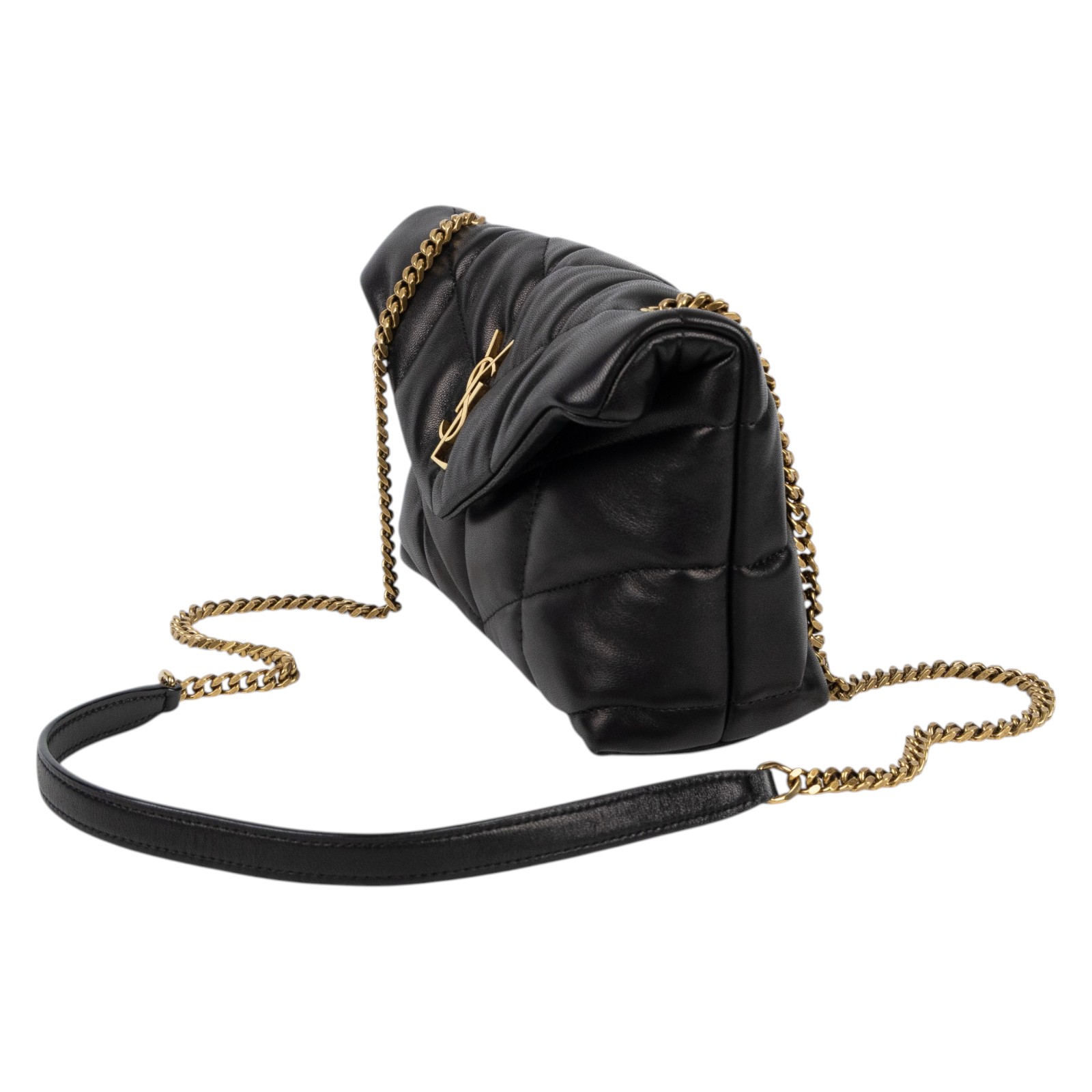 聖羅蘭 YSL SAINT LAURENT Loulou Puffer Mini 迷你 絎縫 斜背包 金色五金 6203331EL07  原廠盒子/防塵袋