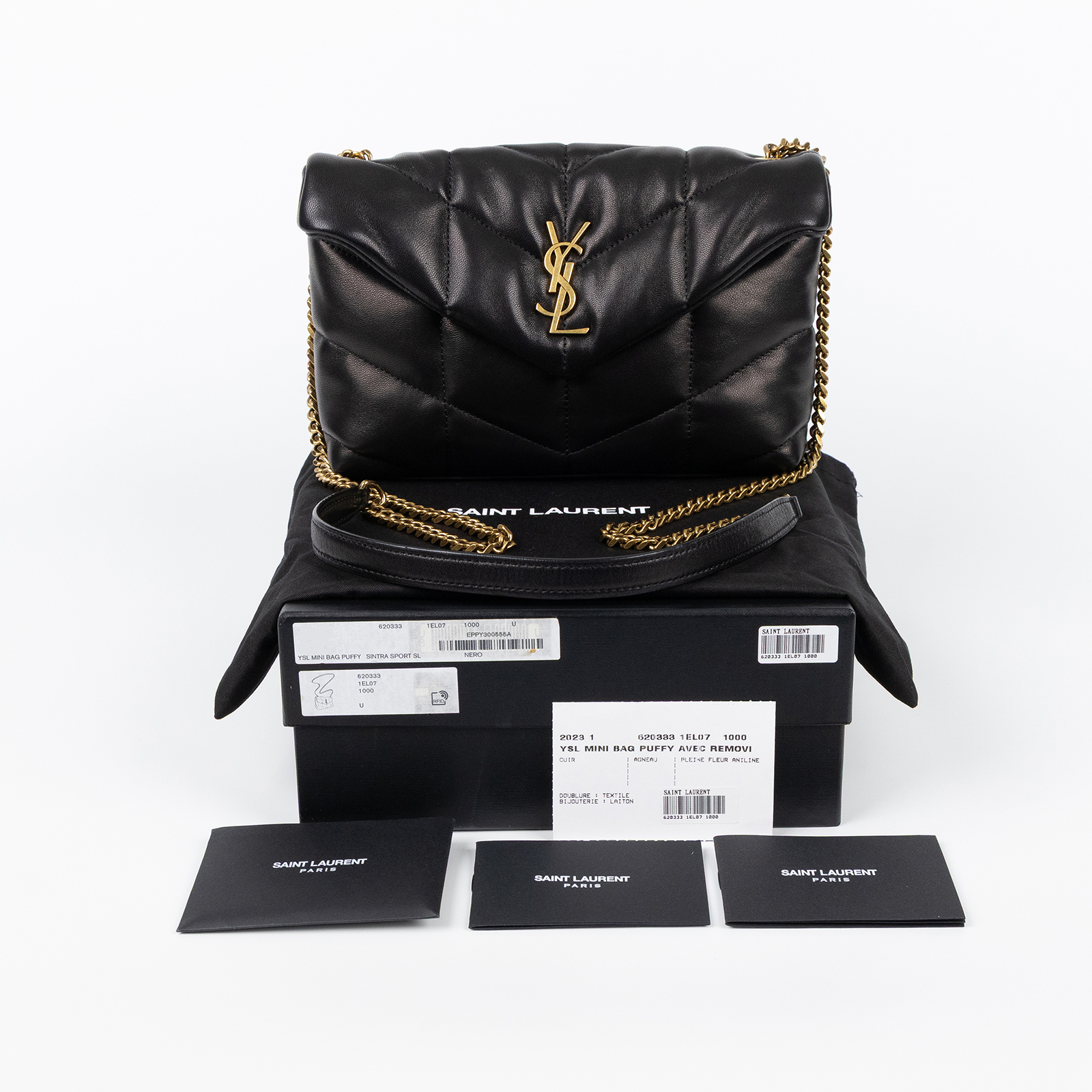 聖羅蘭 YSL SAINT LAURENT Loulou Puffer Mini 迷你 絎縫 斜背包 金色五金 6203331EL07  原廠盒子/防塵袋