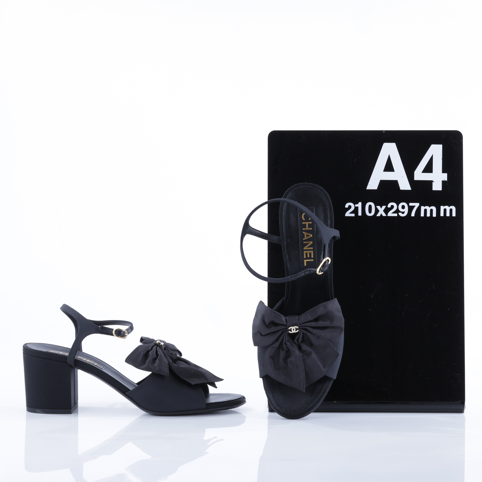 香奈兒 CHANEL 高跟鞋 涼鞋 G45812 B17350_38 黑蝴蝶結粗跟鞋#38 無附屬品