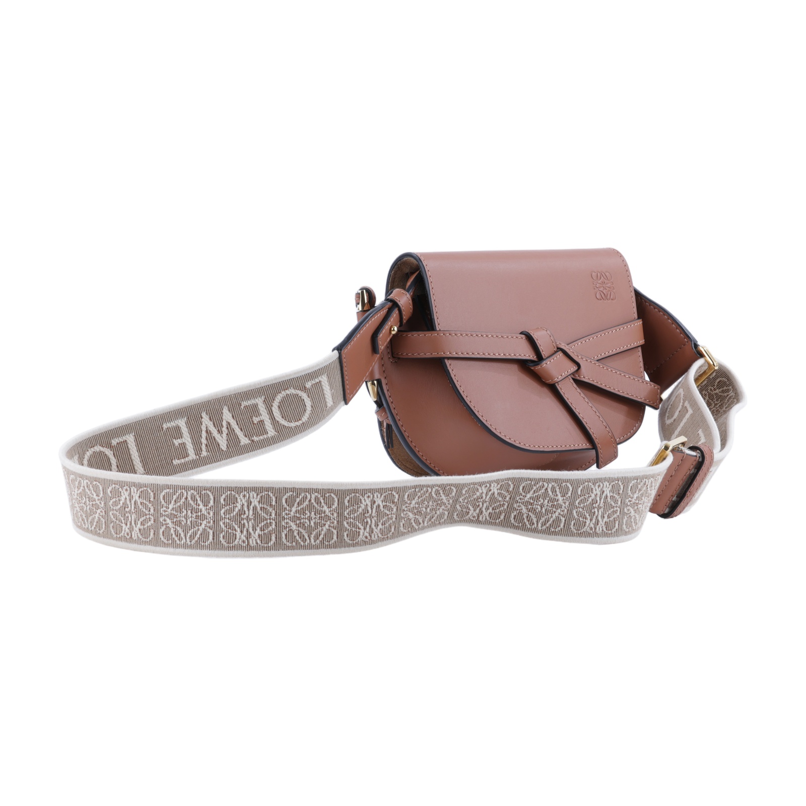 羅意威 LOEWE Mini Gate Dual bag 迷你 小牛皮 肩背包 帆布背帶 A650N46X13 棕色GATE MINI 防塵袋/購買證明