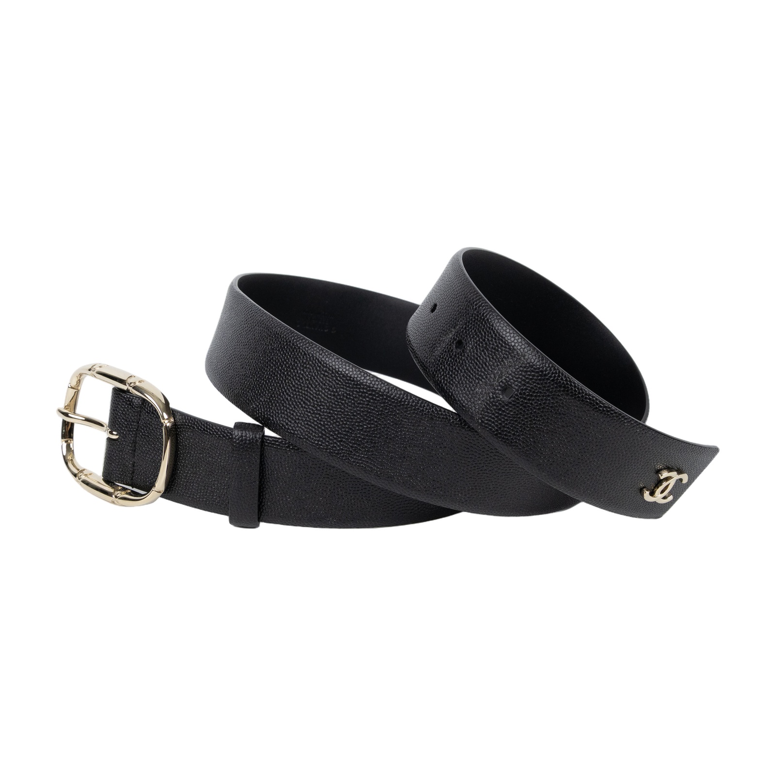 香奈兒 CHANEL 皮帶 AAB176_85 黑淡金荔枝皮帶 防塵袋