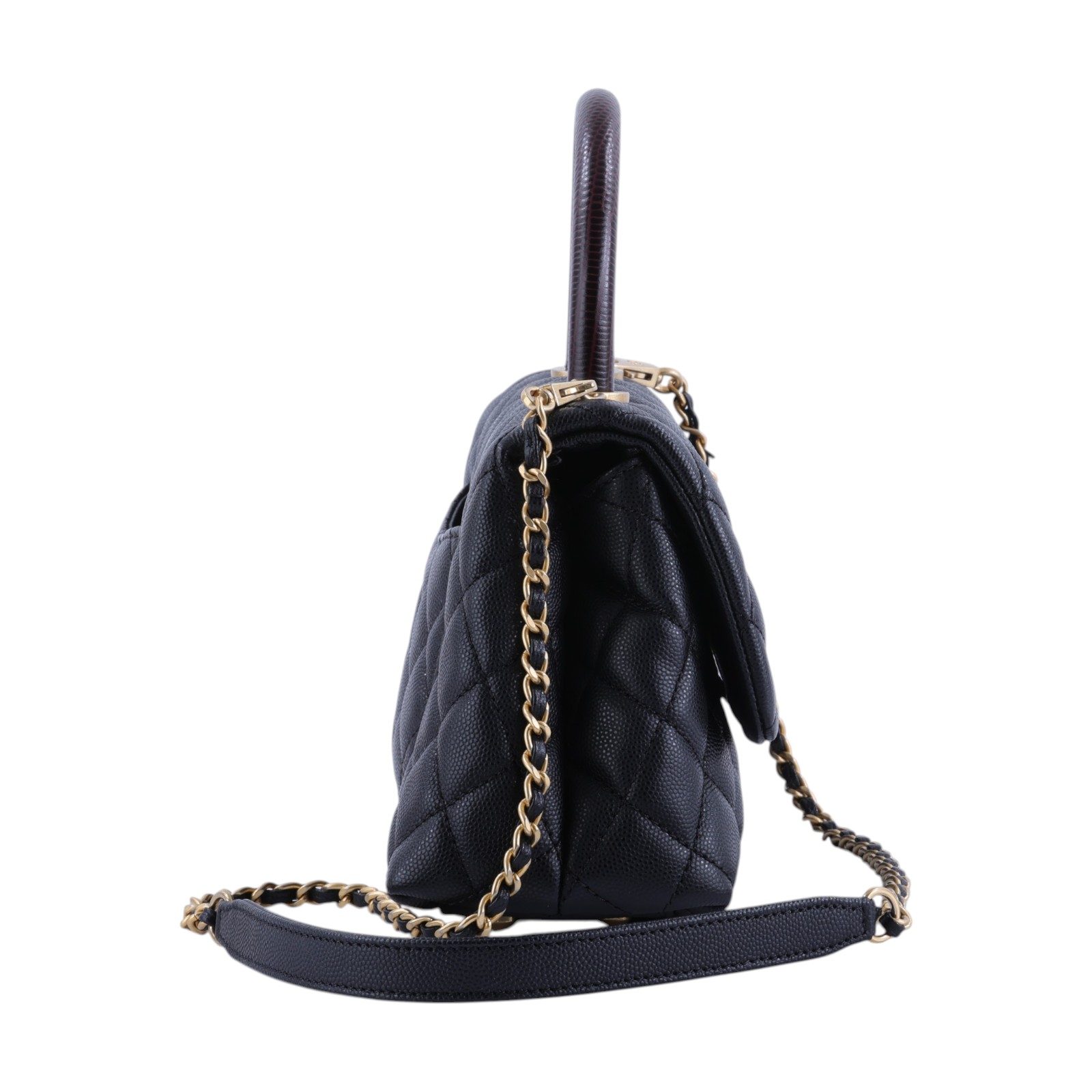 香奈兒 CHANEL Handle 24 手提 口蓋包 A92990 29開黑金荔枝COCO HANDLE24 保證卡/背帶