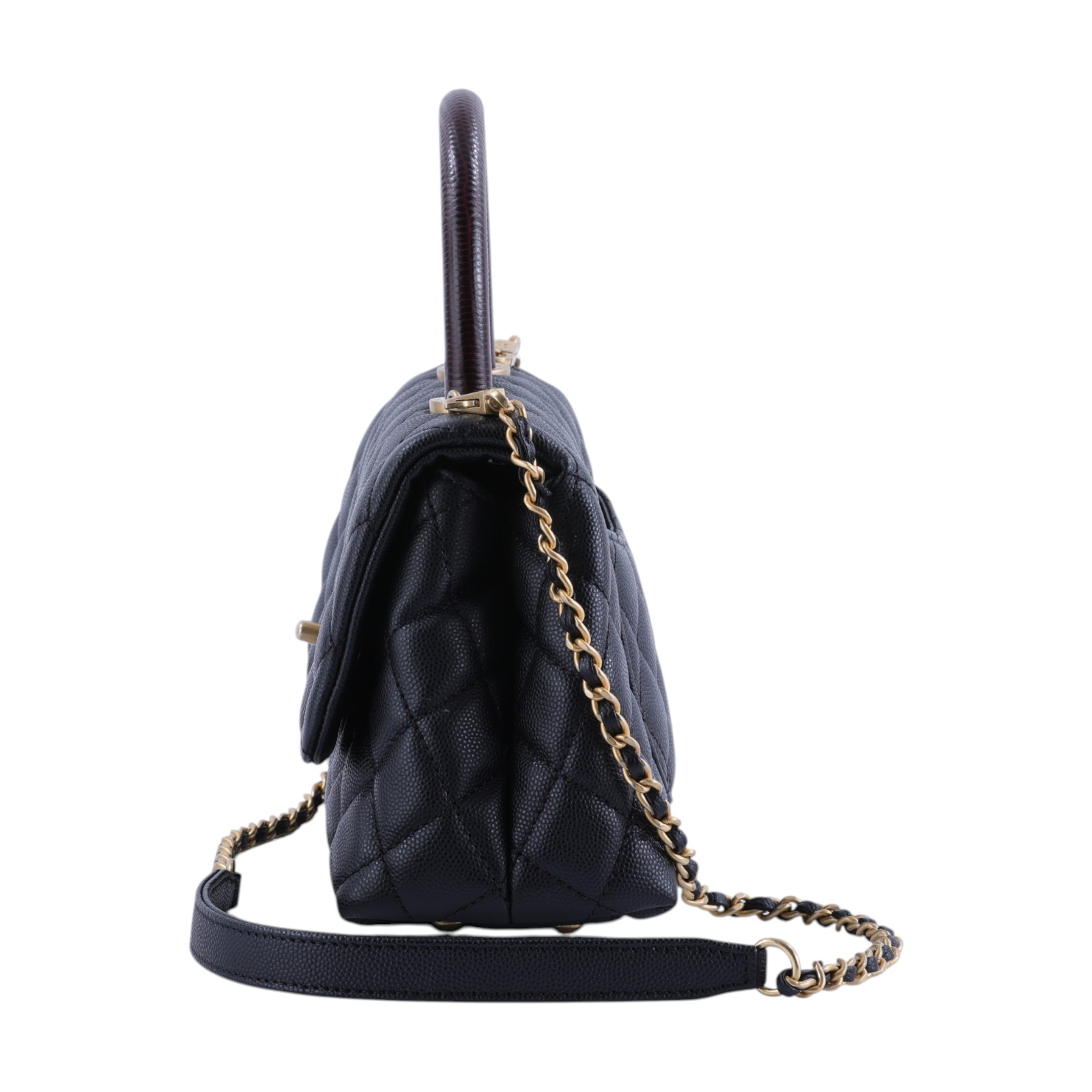 香奈兒 CHANEL Handle 24 手提 口蓋包 A92990 29開黑金荔枝COCO HANDLE24 保證卡/背帶