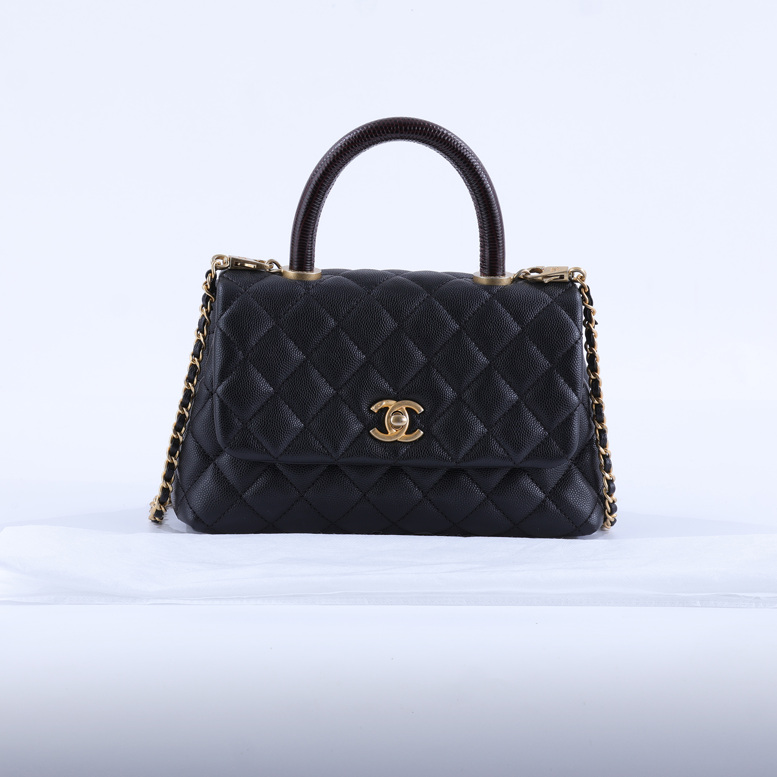 香奈兒 CHANEL Handle 24 手提 口蓋包 A92990 29開黑金荔枝COCO HANDLE24 保證卡/背帶