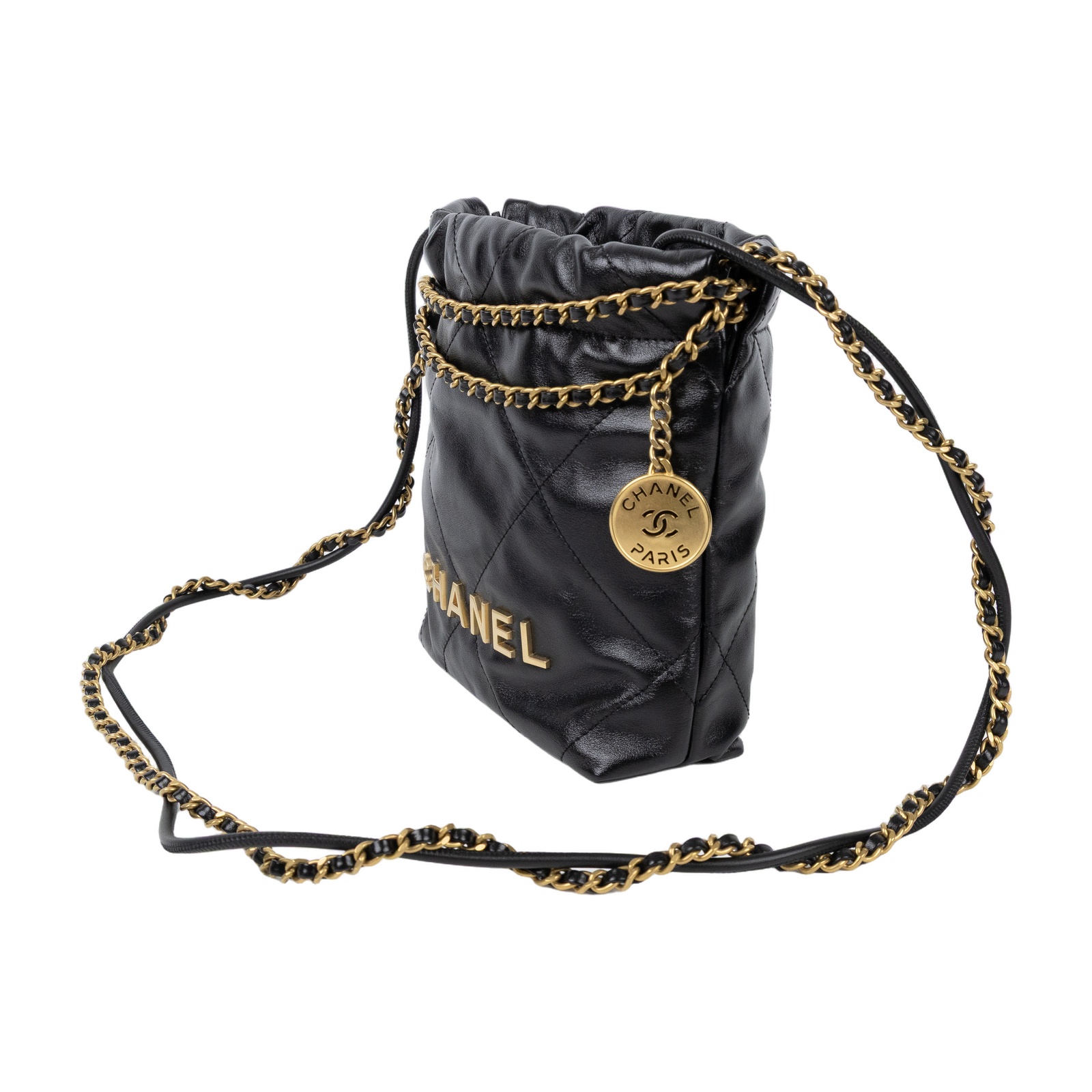 香奈兒 CHANEL 22 迷你 束口包 AS3980 晶片款 黑金22包 MINI 新版 原廠盒子/防塵袋/背帶