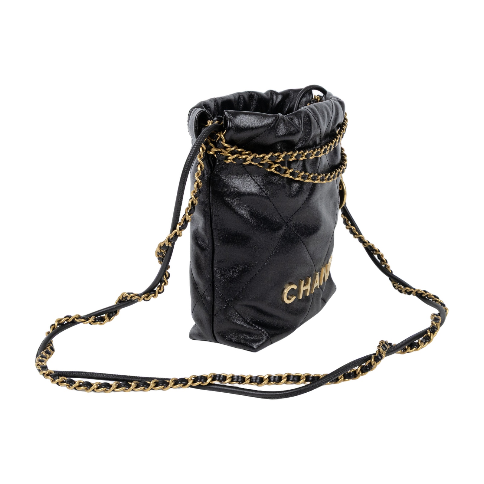 香奈兒 CHANEL 22 迷你 束口包 AS3980 晶片款 黑金22包 MINI 新版 原廠盒子/防塵袋/背帶