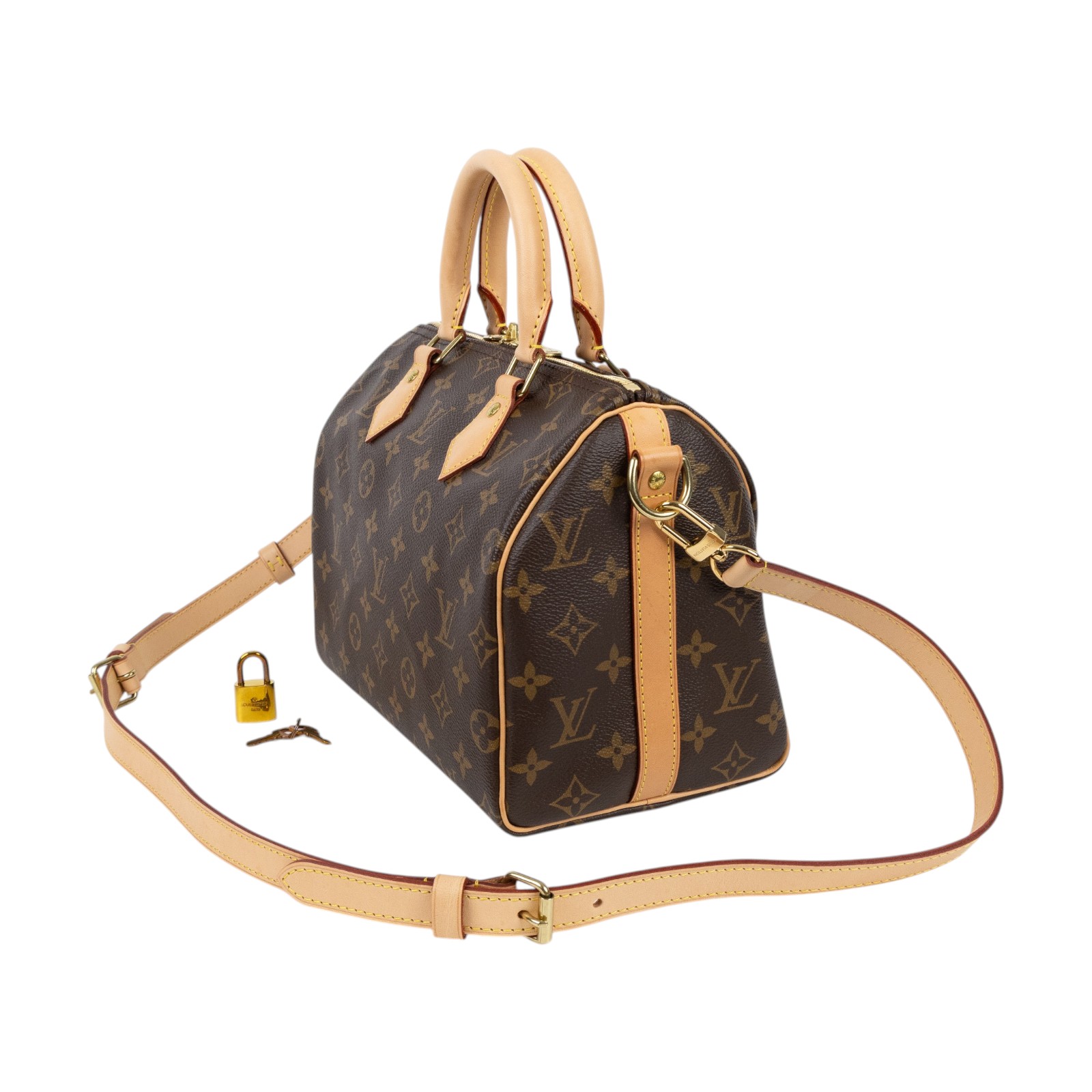 路易威登 LOUIS VUITTON Speedy Bandoulière  25 經典帆布 手提 斜背 波士頓包 M41113 晶片款  原廠盒子/防塵袋/台灣購買證明/背帶/鎖組