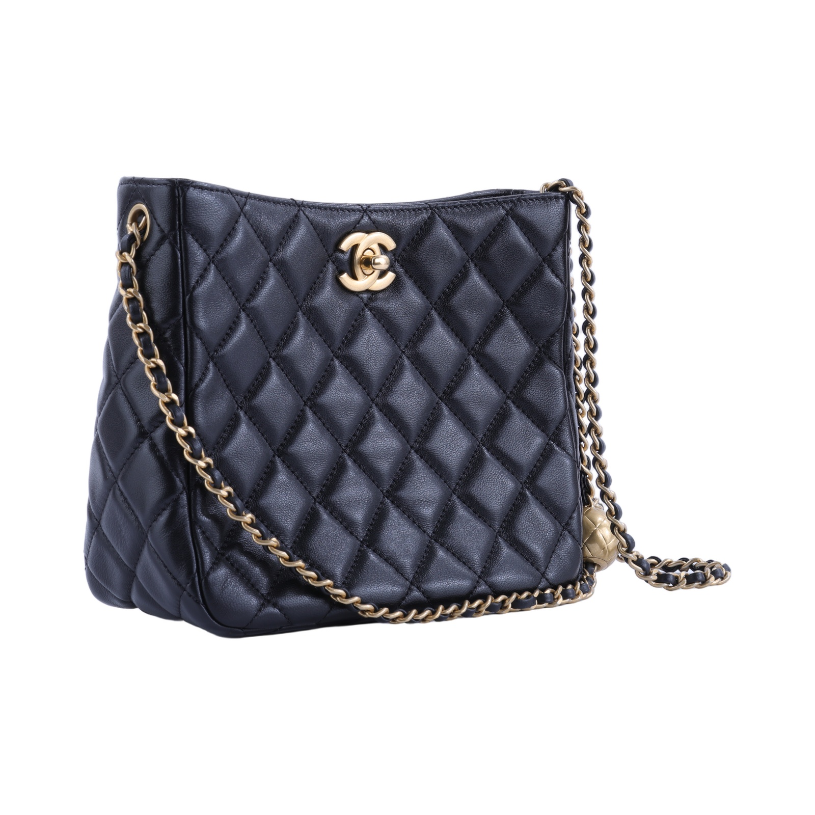 香奈兒 CHANEL 流浪包 小型 AS3259 晶片款 黑羊金球HOBO 防塵袋