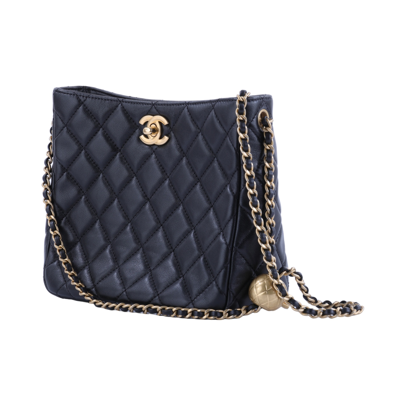 香奈兒 CHANEL 流浪包 小型 AS3259 晶片款 黑羊金球HOBO 防塵袋