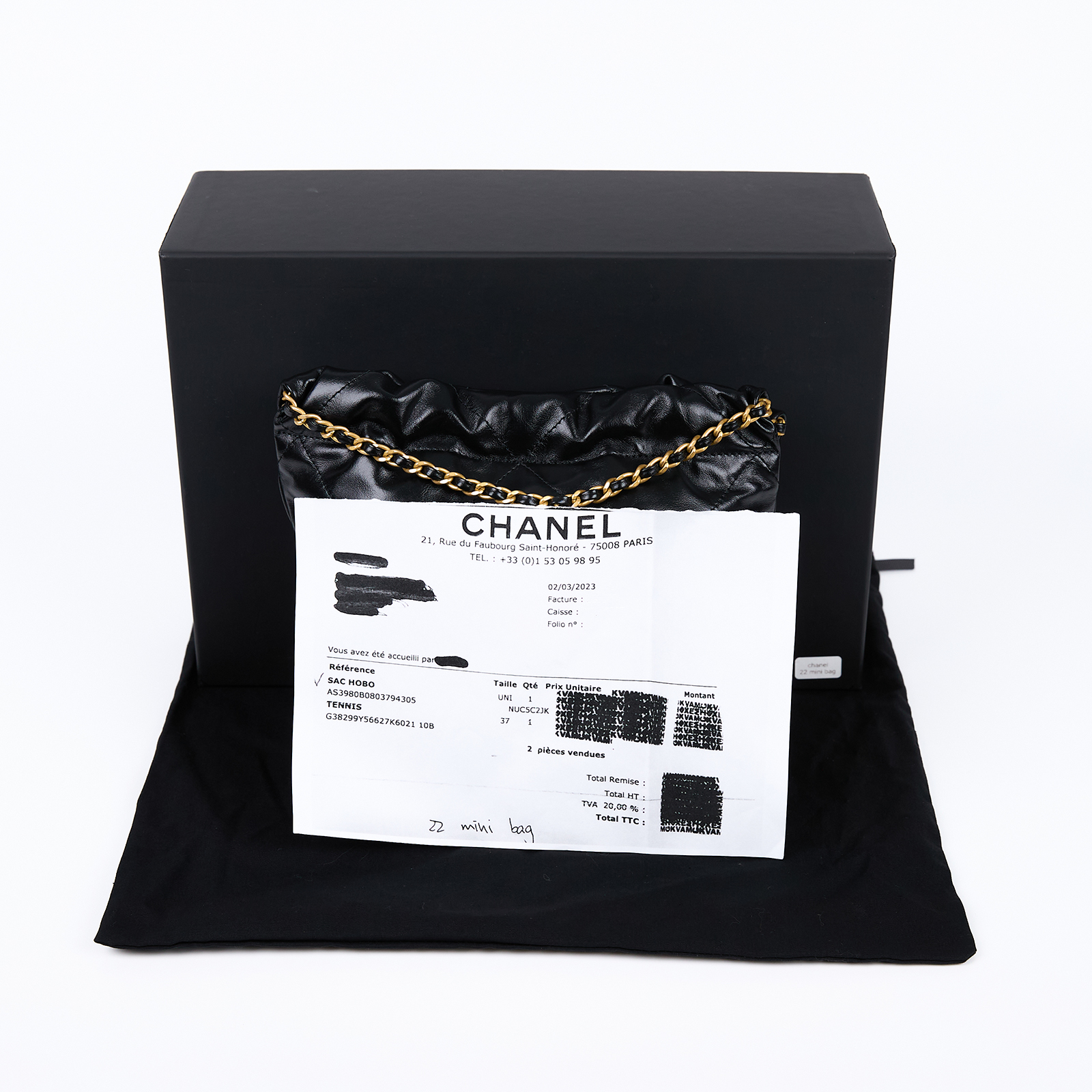 香奈兒 CHANEL 22 迷你 束口包 AS3980 B08037 晶片款 黑金羊22包 MINI 原廠盒子/防塵袋/國外購買證明影本