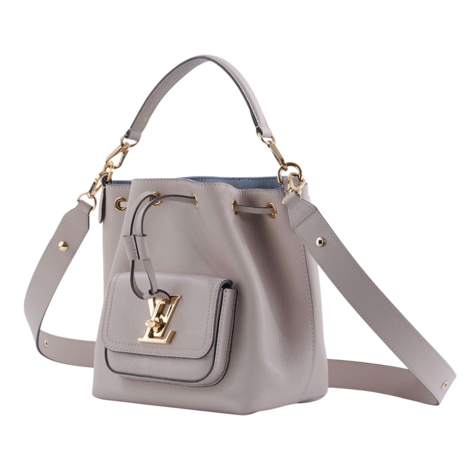路易威登 LOUIS VUITTON Lockme 水桶包 香檳袋 M57688 晶片款 灰褐色LOCKME水桶包 防塵袋/背帶(晶片消磁)