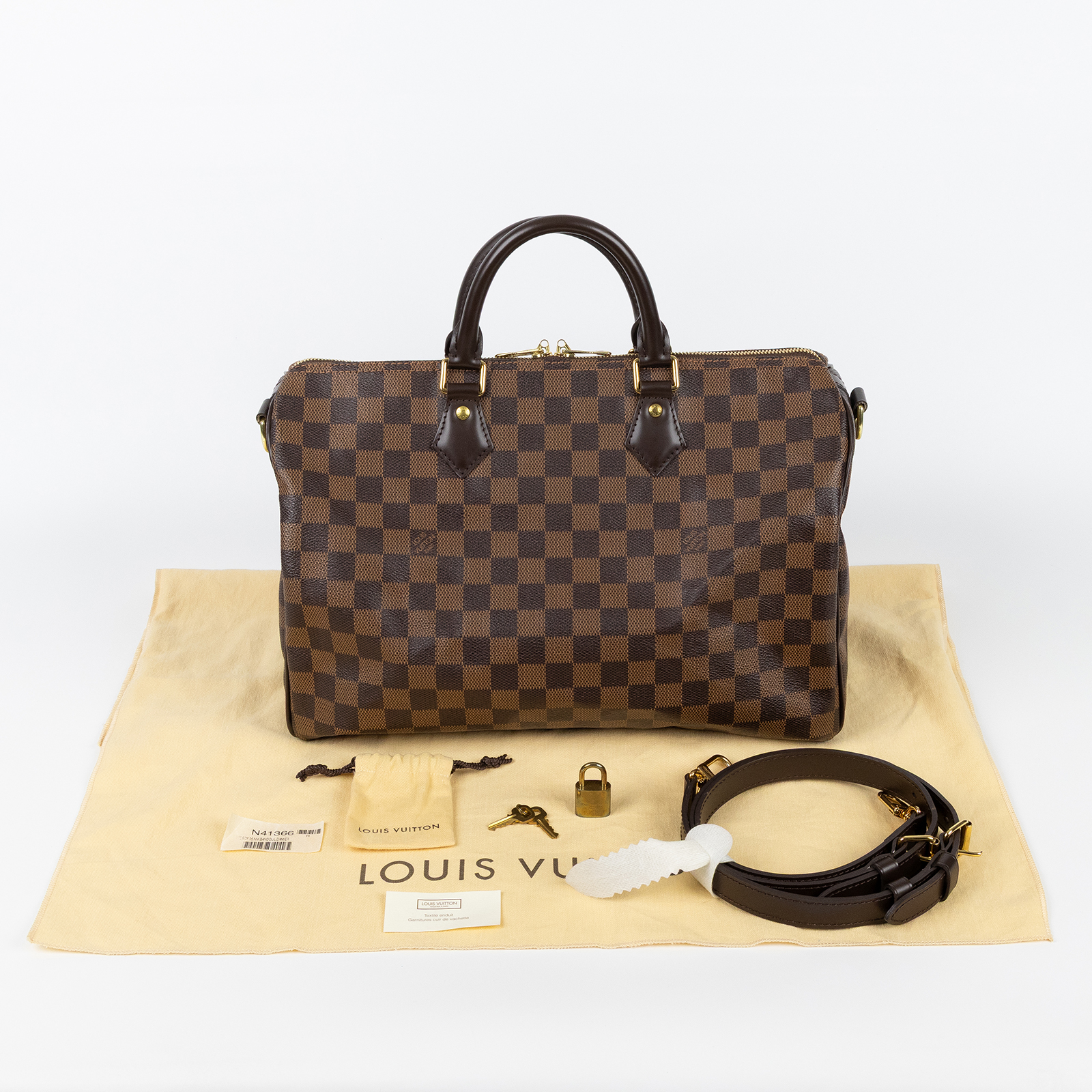 路易威登 LOUIS VUITTON Speedy Bandoulière  35 棕棋盤 手提 斜背 波士頓包 N41366  防塵袋/背帶/鎖組